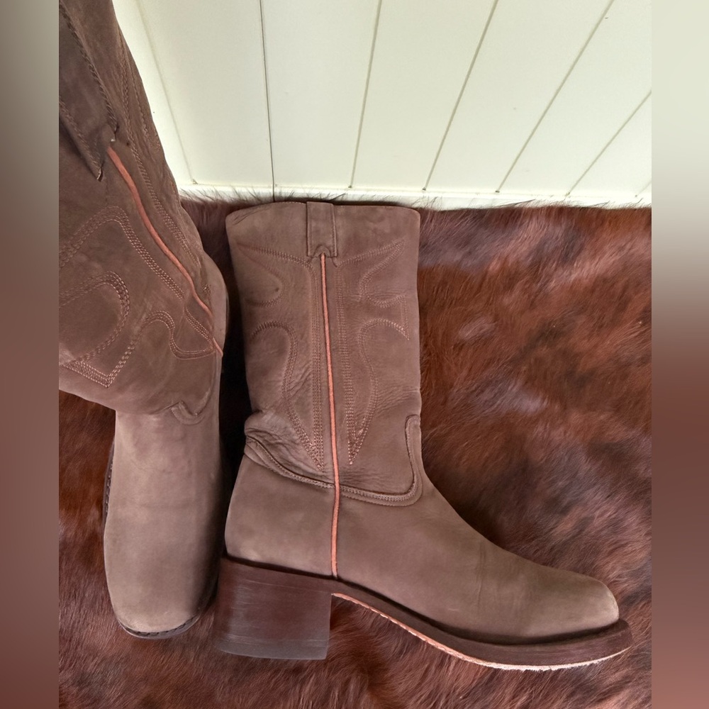 Rare Vintage Frye Signature Logo Nubuck Moto Style Campus Boots - Picture 3 of 9